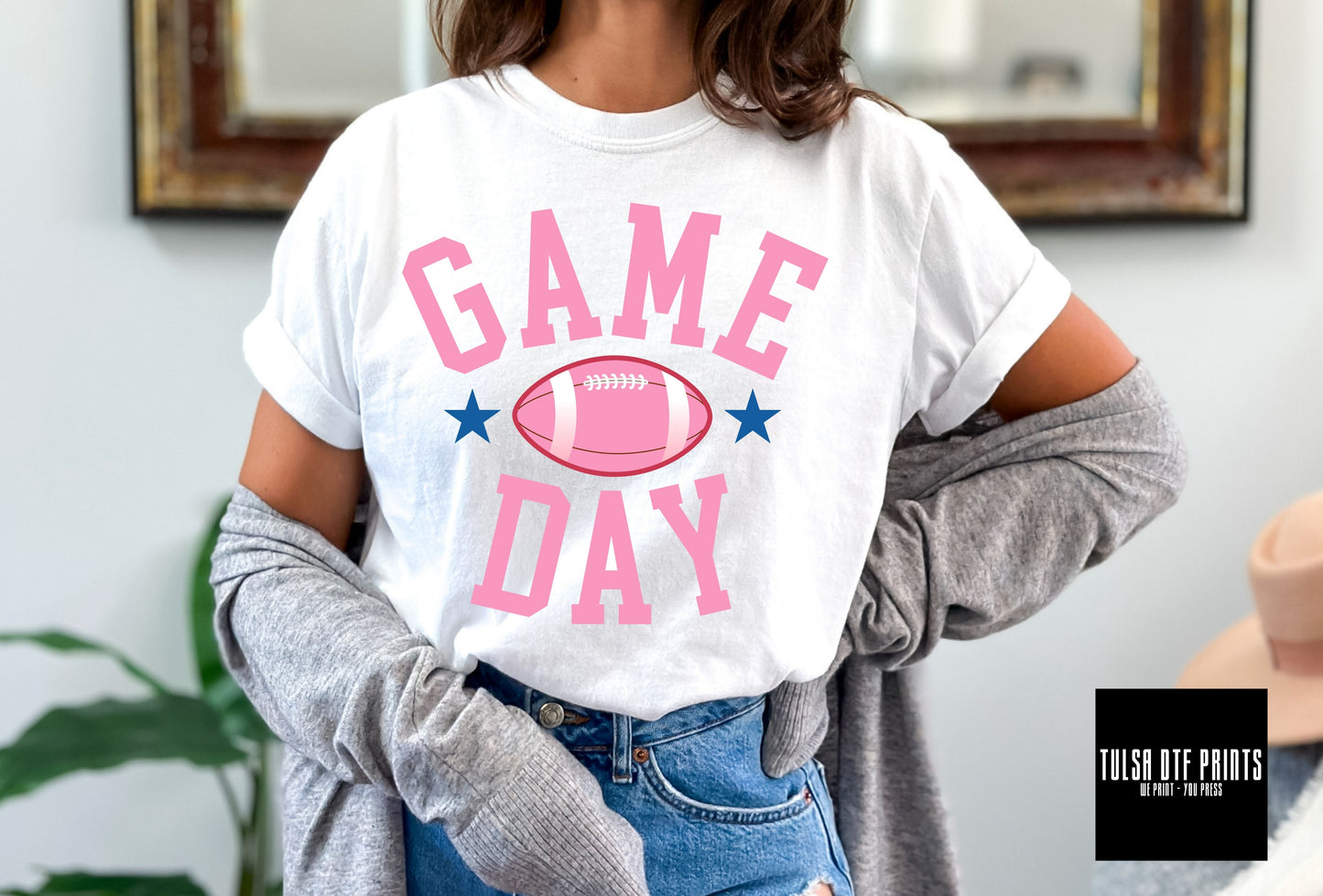 DTF GAME DAY FOOTBALL PINK TRANSFER