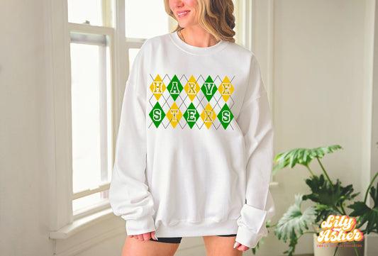 DTF HARVESTERS GREEN/YELLOW GOLD ARGYLE DESIGN TRANSFER