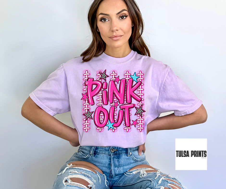 DTF CHECKERED STARS PINK OUT TRANSFER