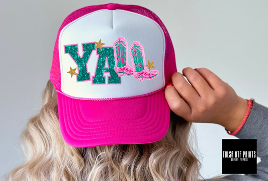 DTF Y'ALL W/ COWGIRL BOOTS FAUX HAT PATCH TRANSFER