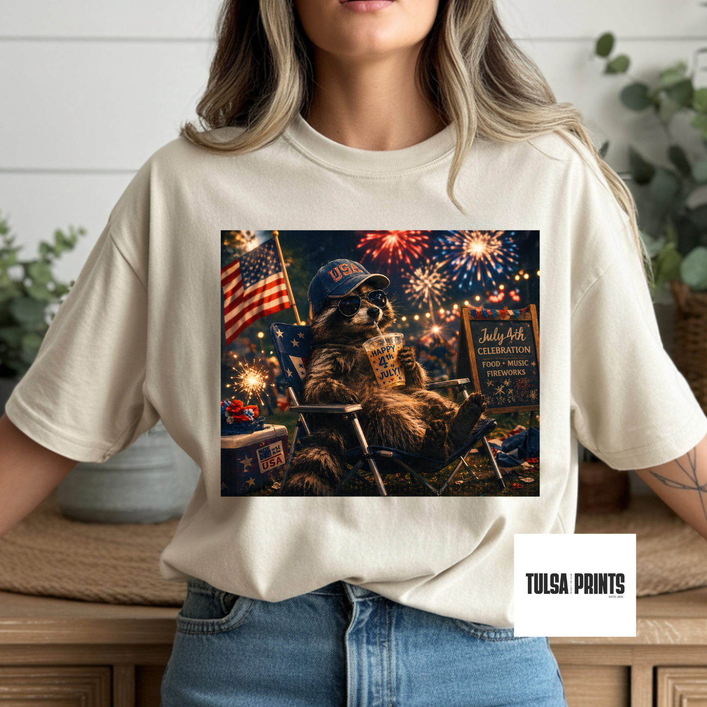 DTF HAPPY 4TH RACOON TRANSFER