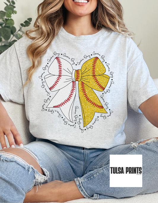 DTF COQUETTE BASEBALL SOFTBALL RIBBON FAUX SEQUINS TRANSFER