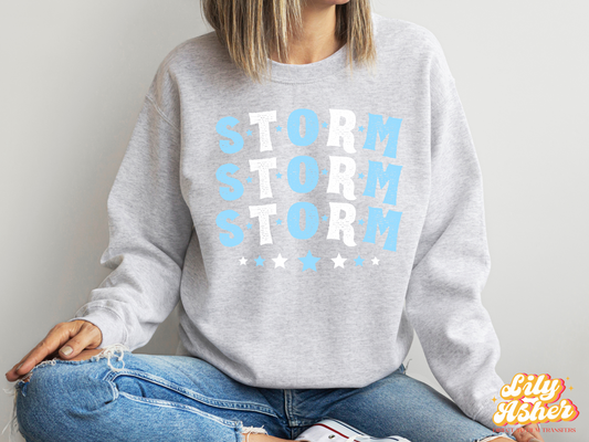 DTF STORM ROYAL BLUE/WHITE STACKED TEXT W/ STARS TRANSFER