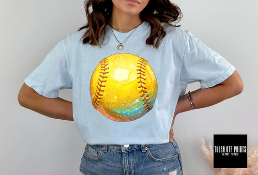 DTF BLING BLING FAUX GLITTER SOFTBALL TRANSFER