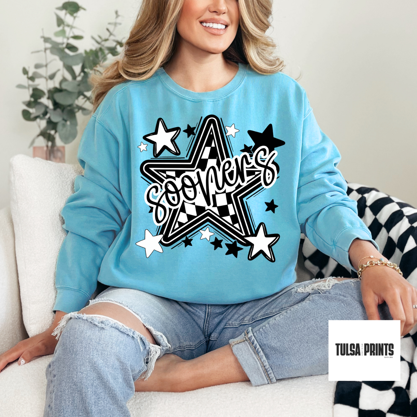 DTF SCHOOL MASCOT CHECKERED STARS (7 OPTIONS AVAIL.) TRANSFER