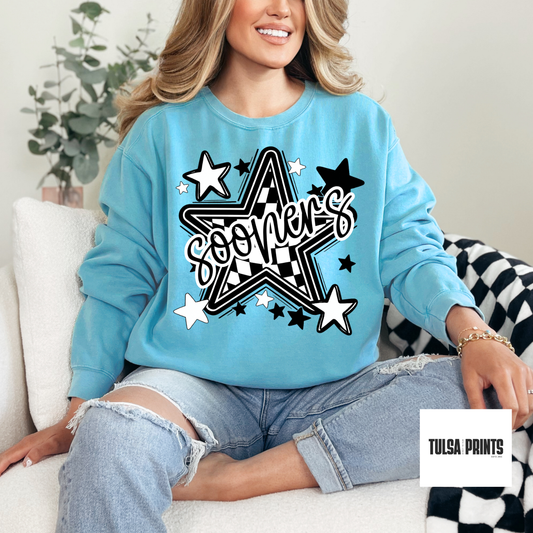 DTF SCHOOL MASCOT CHECKERED STARS (7 OPTIONS AVAIL.) TRANSFER