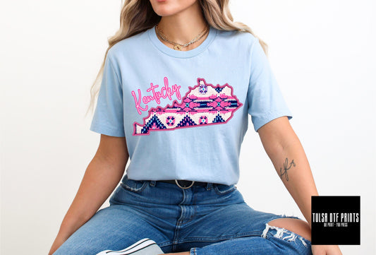 DTF KENTUCKY AZTEC PRINT FAUX EMBROIDERY TRANSFER
