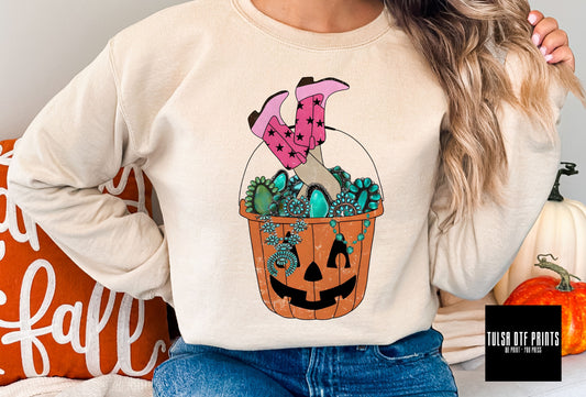 DTF COWGIRL PUMPKIN BUCKET HALLOWEEN TRANSFER