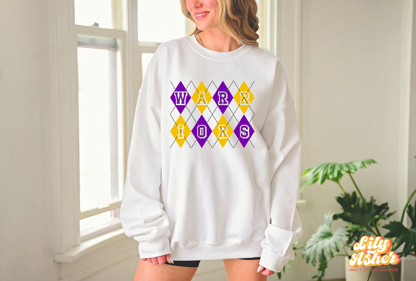 DTF WARRIORS PURPLE/YELLOW GOLD ARGYLE DESIGN TRANSFER