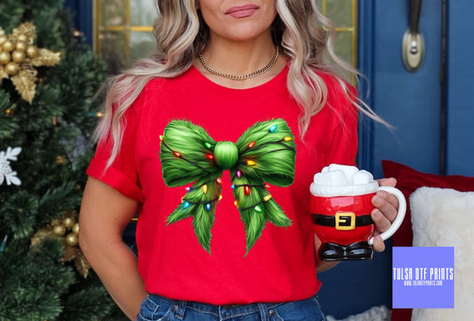 DTF GREEN FURRY CHRISTMAS BOW TRANSFER