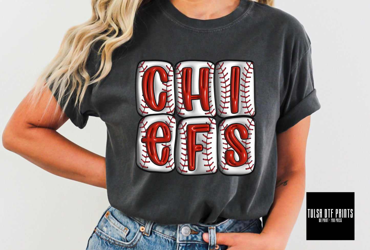 DTF CHIEFS BASEBALL 3D INFLATED LETTERS TRANSFER