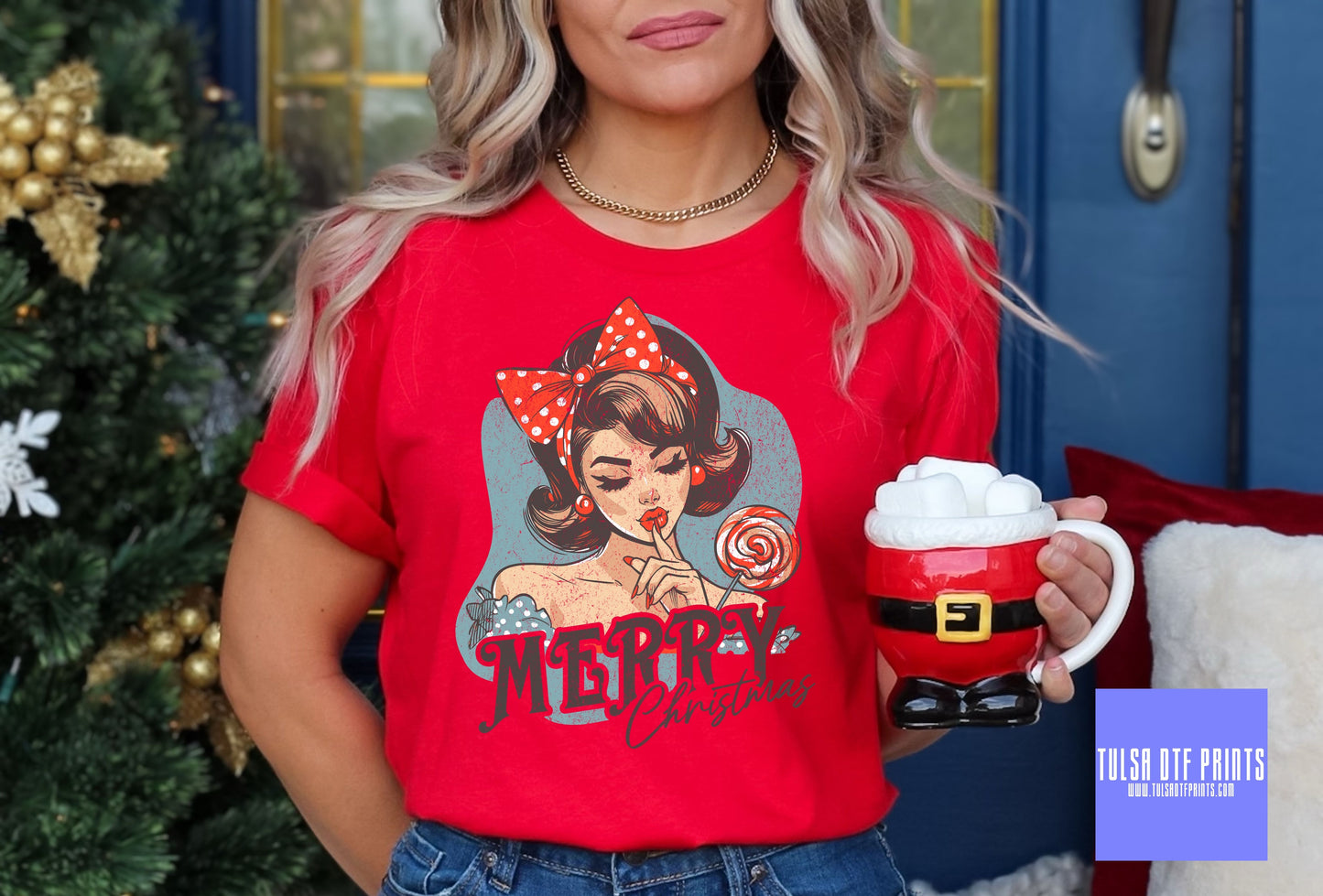 DTF RETRO GIRL MERRY CHRISTMAS TRANSFER