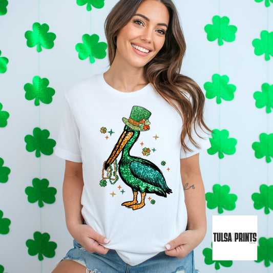 DTF ST. PATRICKS PELICAN FAUX SEQUIN TRANSFER