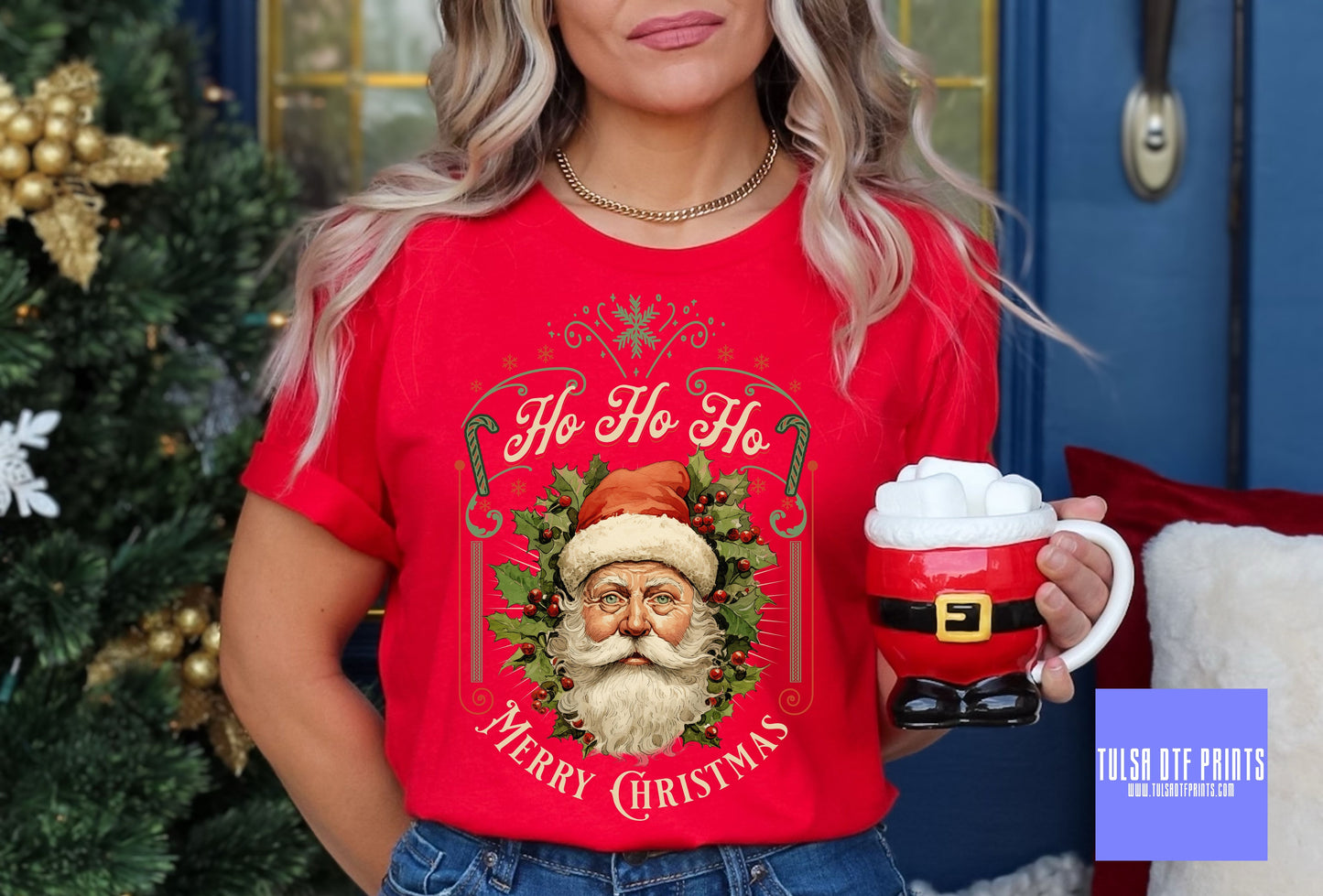 DTF HO HO HO MERRY CHRISTMAS SANTA VINTAGE TRANSFER