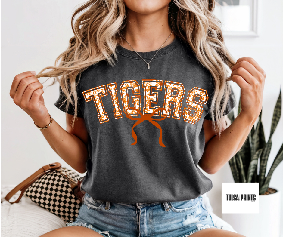 DTF TIGERS ORANGE TOILE BOW TRANSFER