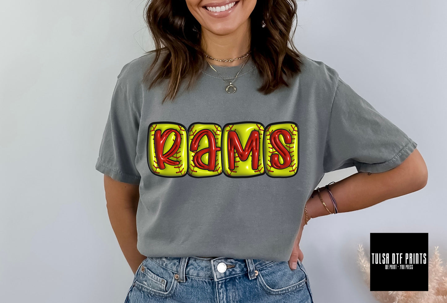 DTF RAMS 3D SOFTBALL INFLATED LETTERS TRANSFER