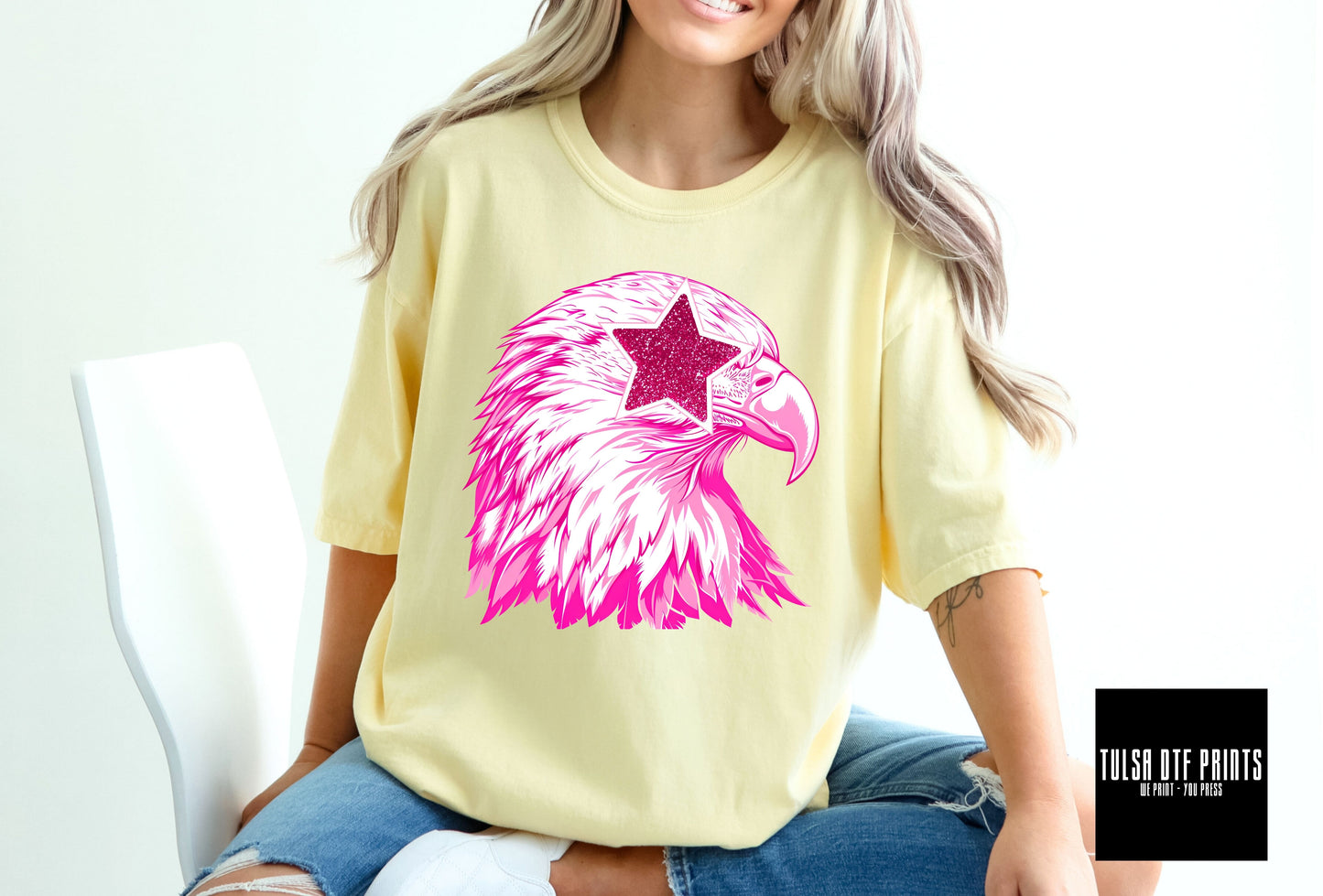 DTF PATRIOTIC EAGLE MASCOT HOT PINK TRANSFER