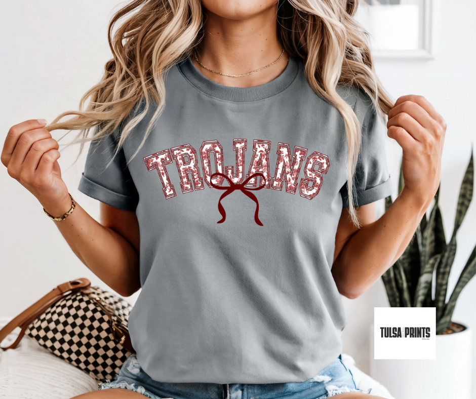 DTF TROJANS MAROON TOILE BOW TRANSFER