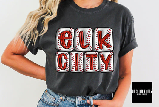 DTF ELK CITY BASEBALL 3D INFLATED LETTERS TRANSFER