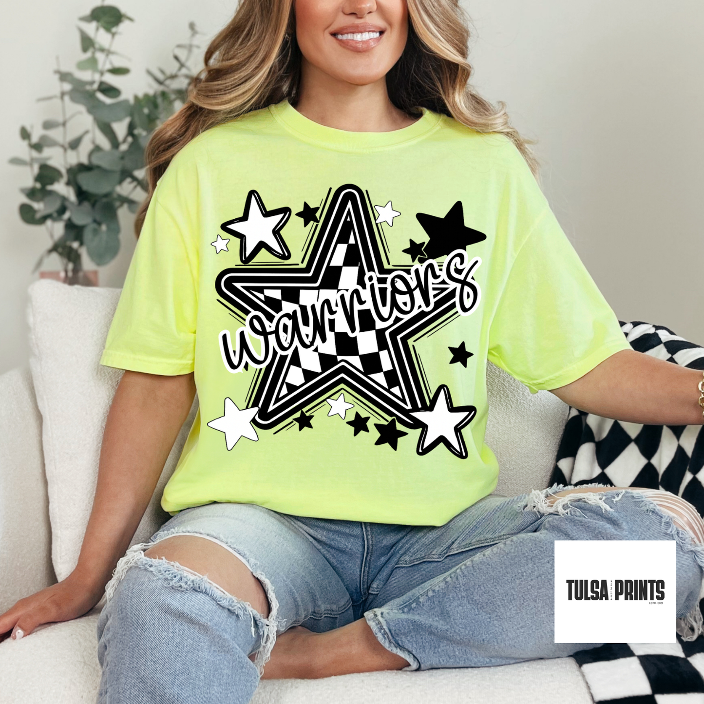 DTF SCHOOL MASCOT CHECKERED STARS (7 OPTIONS AVAIL.) TRANSFER