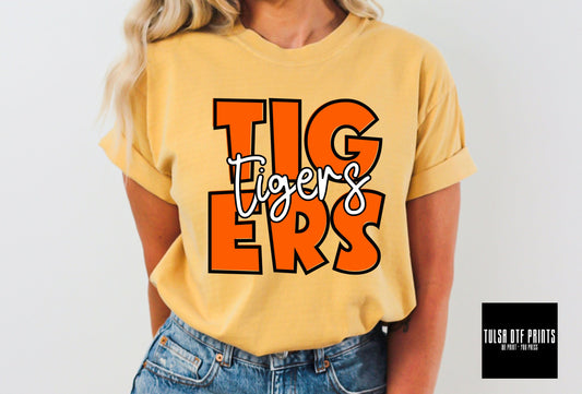 DTF TIGERS ORANGE BUBBLE OUTLINE TRANSFER