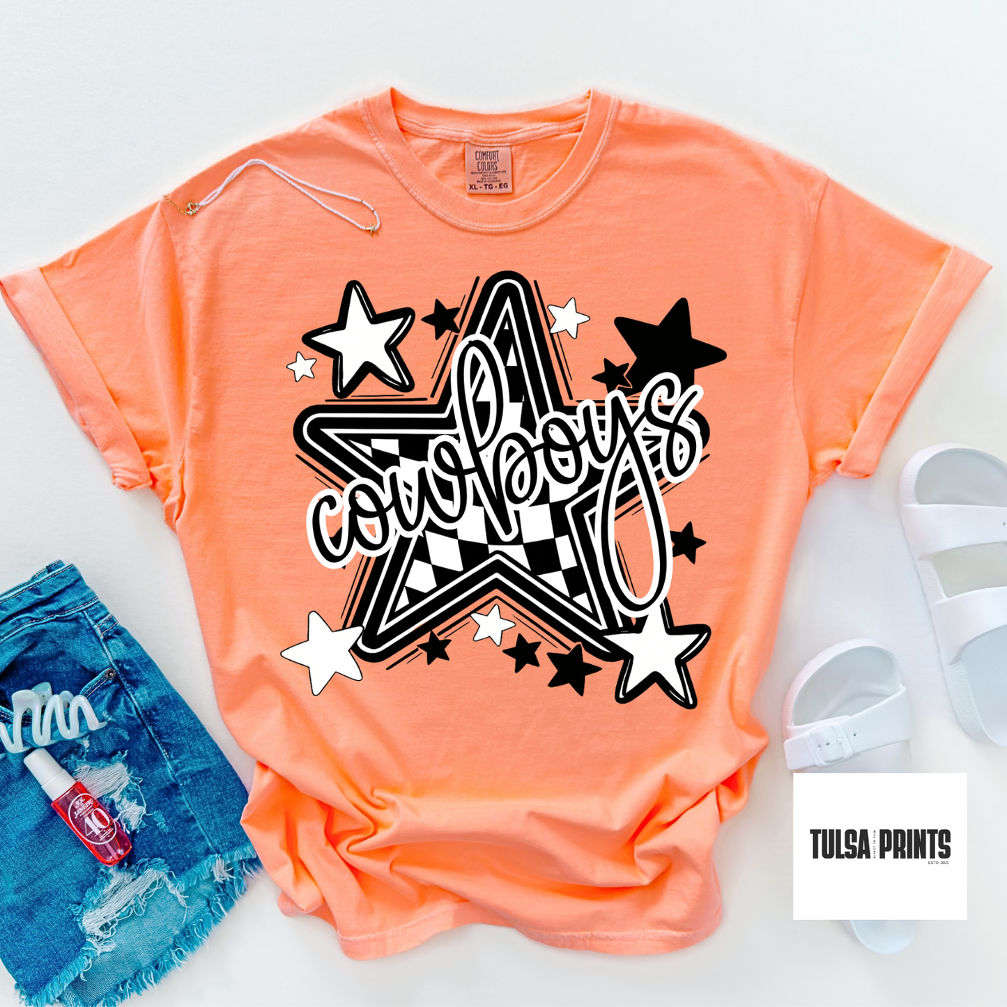 DTF SCHOOL MASCOT CHECKERED STARS (7 OPTIONS AVAIL.) TRANSFER