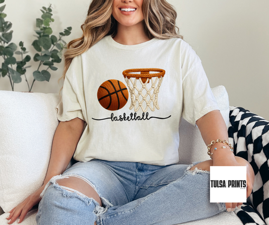 DTF BASKETBALL W HOOP FAUX CROCHET TRANSFER