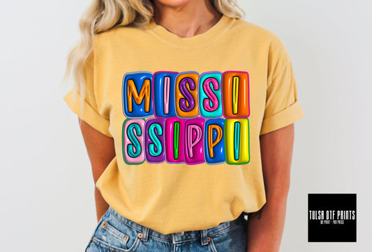 DTF MISSISSIPPI 3D INFLATED LETTERS TRANSFER