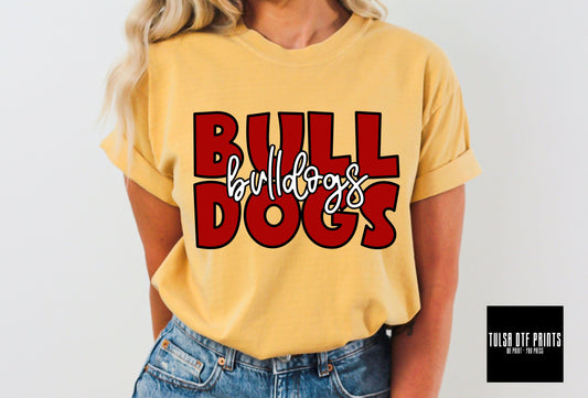 DTF BULLDOGS RED BUBBLE OUTLINE TRANSFER