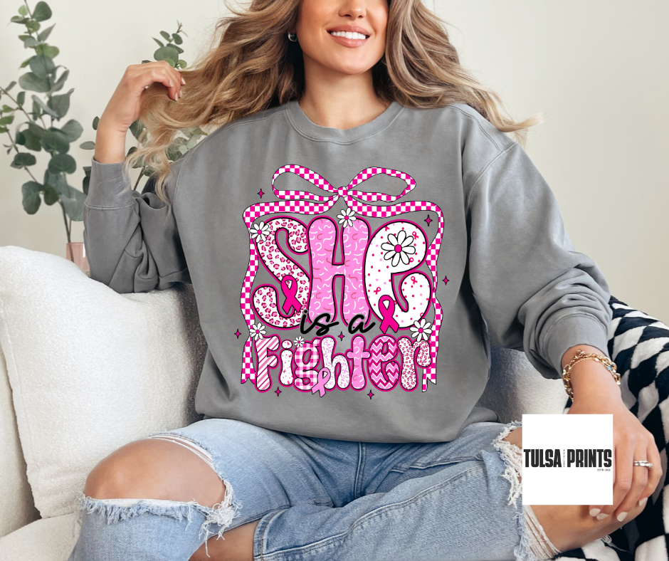 DTF SHE IS A FIGHTER PINK COQUETTE TRANSFER