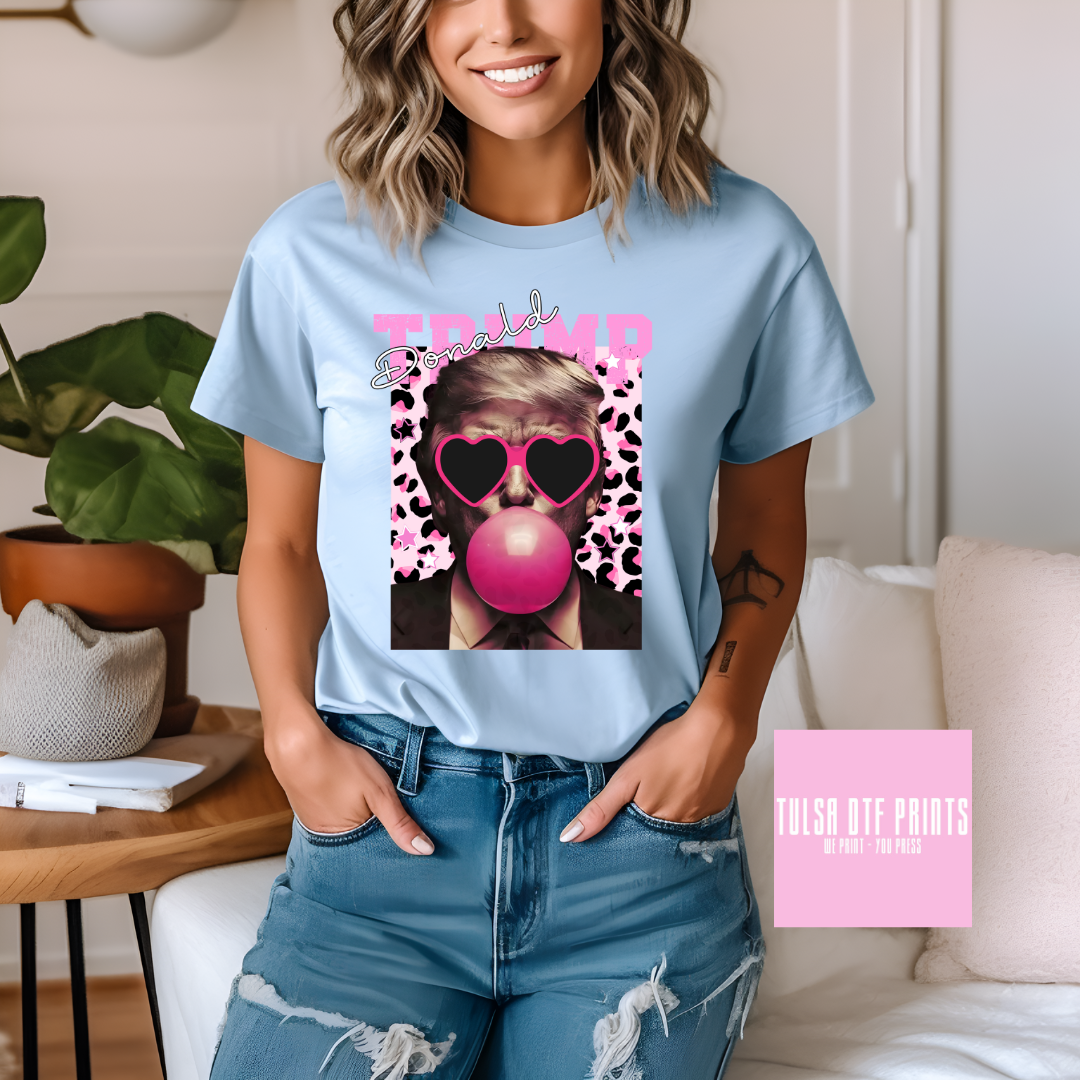 DONALD TRUMP PINK BUBBLE W/CHEETAH BACKGROUND DTF