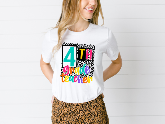 DTF FOURTH GRADE TEACHER FUN LEOPARD PRINT TRANSFER