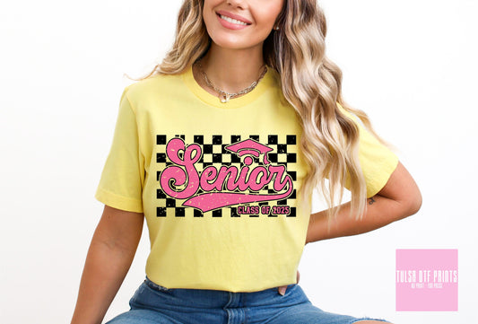 DTF SENIOR CLASS OF 2025 PINK RETRO CHECKERED TRANSFER