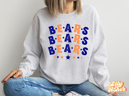 DTF BEARS NAVY BLUE/ORANGE STACKED TEXT W/ STARS TRANSFER