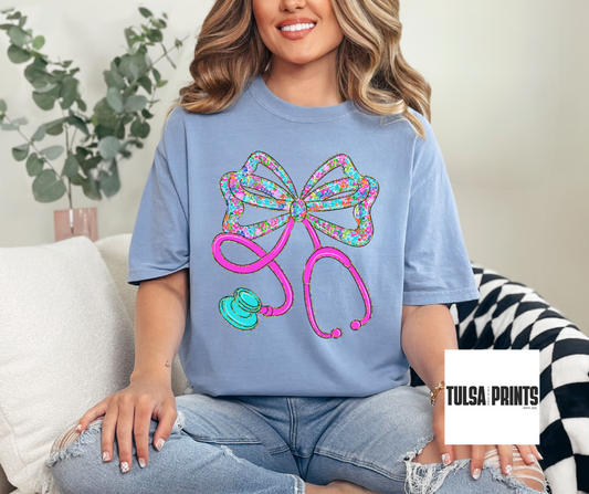 DTF FLORAL STETHOSCOPE NURSE BOW TRANSFER