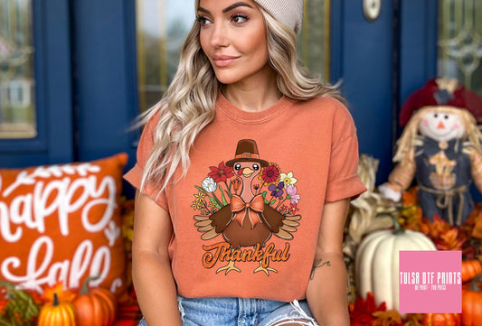 DTF THANKFUL TURKEY W/ FLOWERS TRANSFER