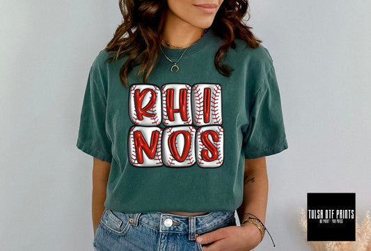 DTF RHINOS BASEBALL 3D INFLATED LETTERS TRANSFER