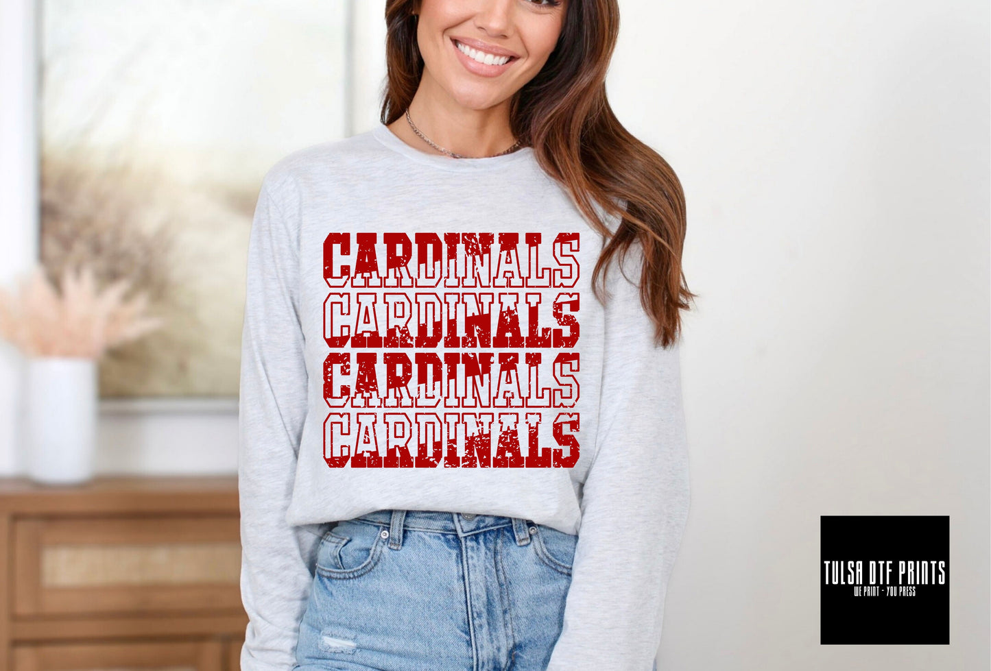 DTF CARDINALS RED SOLID/OUTLINE GAME DAY TRANSFER