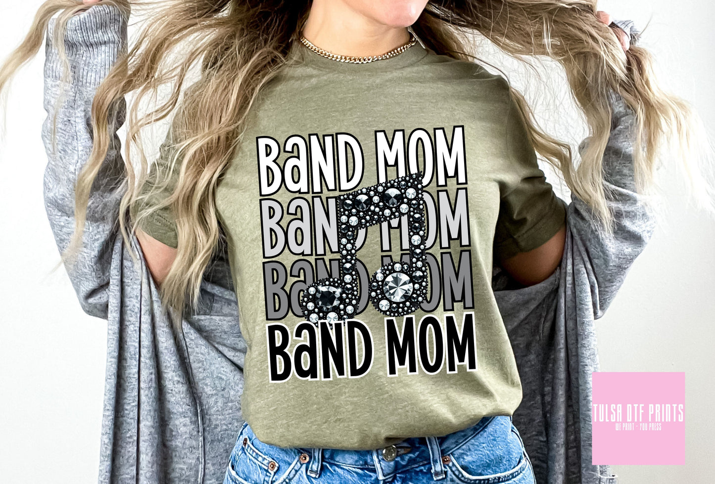 DTF BAND MOM W/ JEWELED NOTE TRANSFER