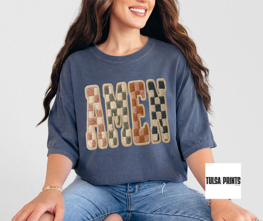 DTF AMEN FAUX CHECKERED YARN TRANSFER