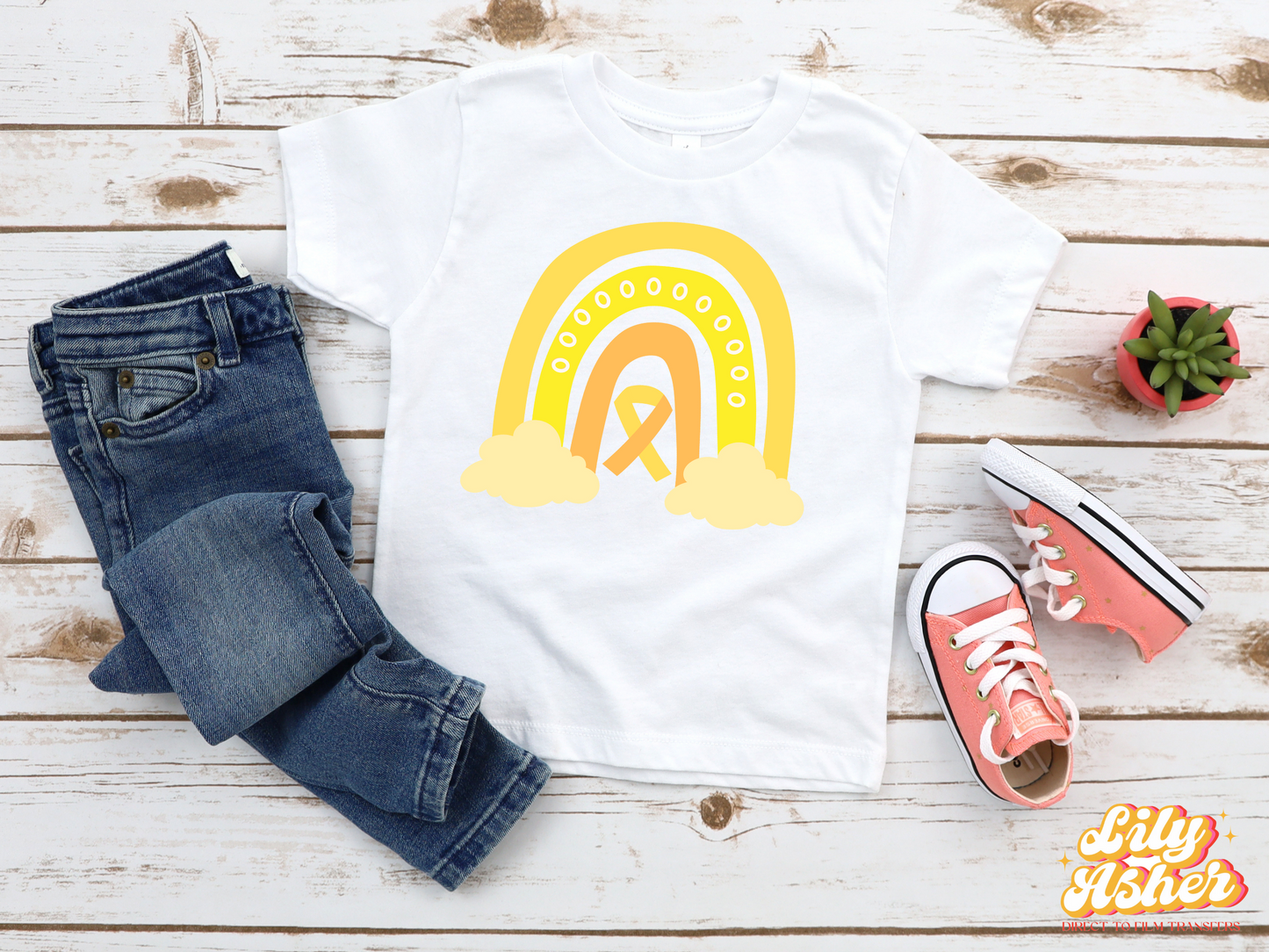 DTF YELLOW RAINBOW/RIBBON CHILDHOOD CANCER AWARENESS TRANSFER