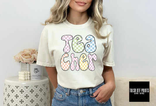 DTF TEACHER GROOVY GINGHAM LETTERS TRANSFER