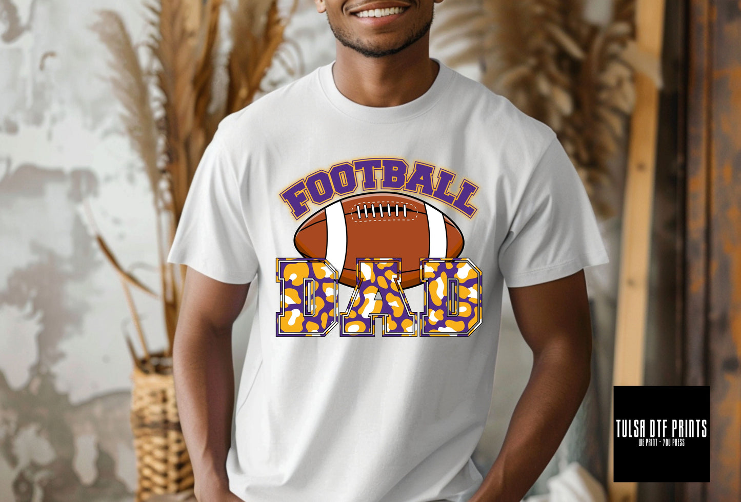 DTF FOOTBALL DAD PURPLE/YELLOW CAMO TRANSFER