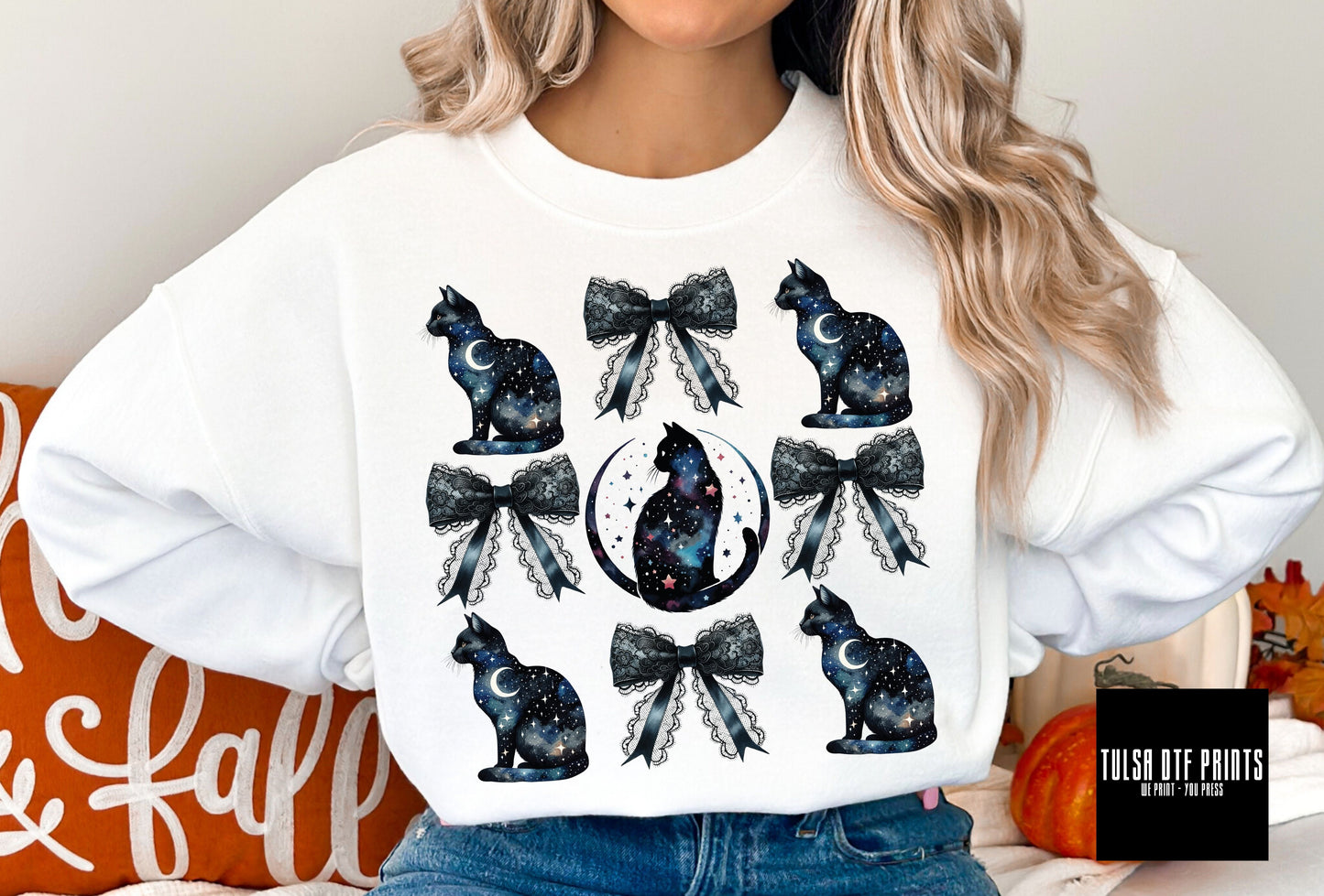 DTF BLACK CAT & BOWS COQUETTE TRANSFER