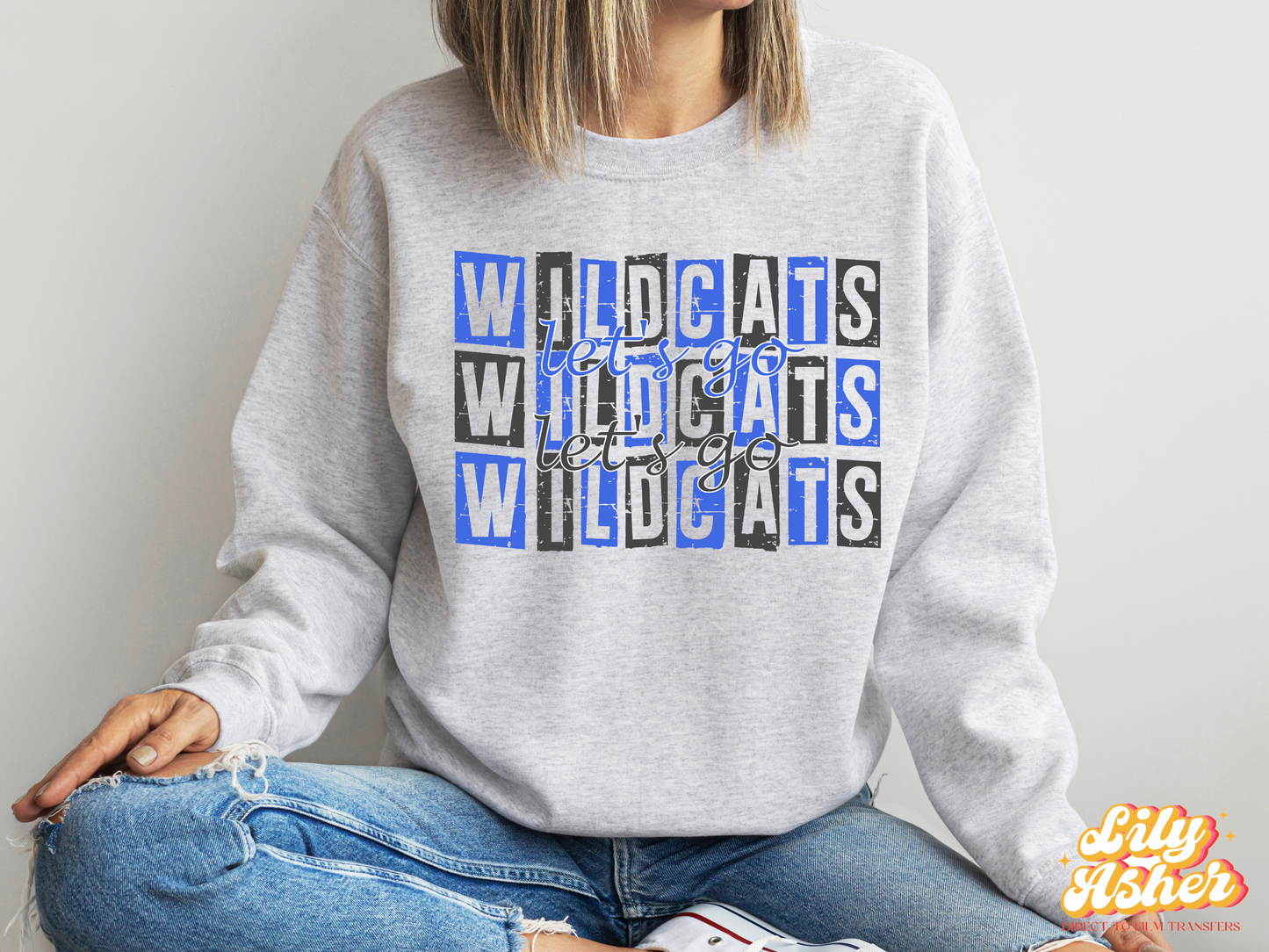 DTF LET'S GO WILDCATS ROYAL BLUE/GRAY GAME DAY STACKED TRANSFER