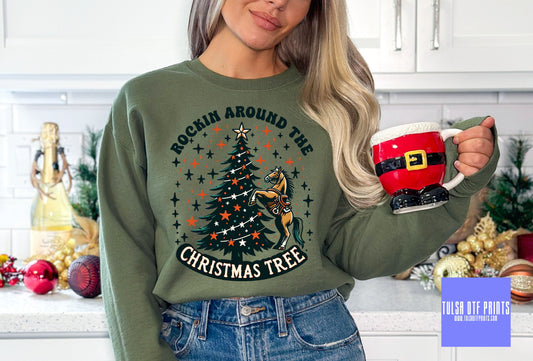 DTF ROCKIN' AROUND THE CHRISTMAS TREE RED/BLACK TRANSFER