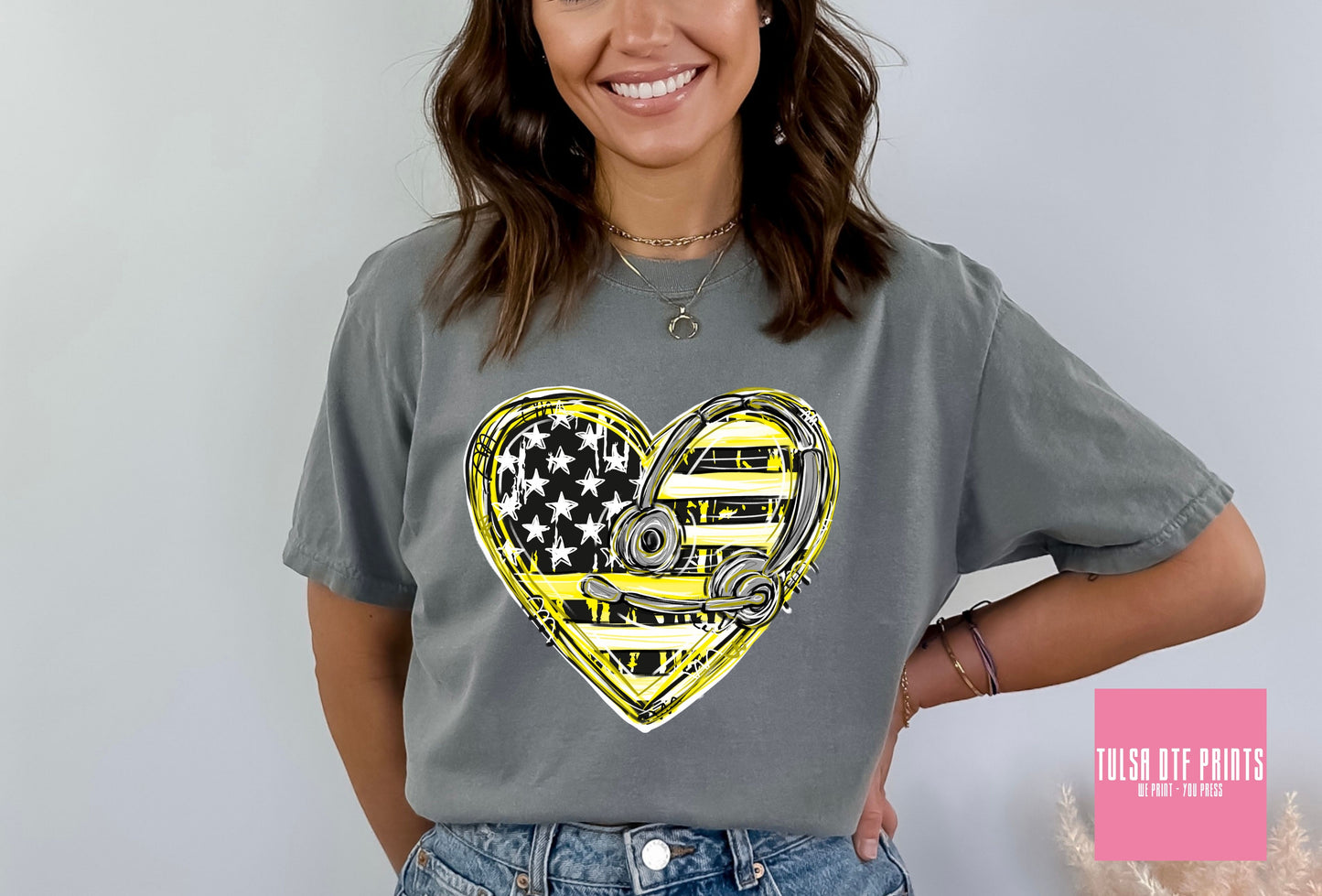 DTF YELLOW/BLACK HEART 911 DISPATCHER TRANSFER