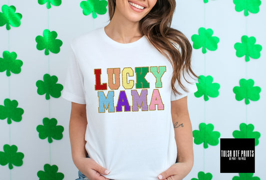 DTF LUCKY MAMA FAUX CHENILLE TRANSFER