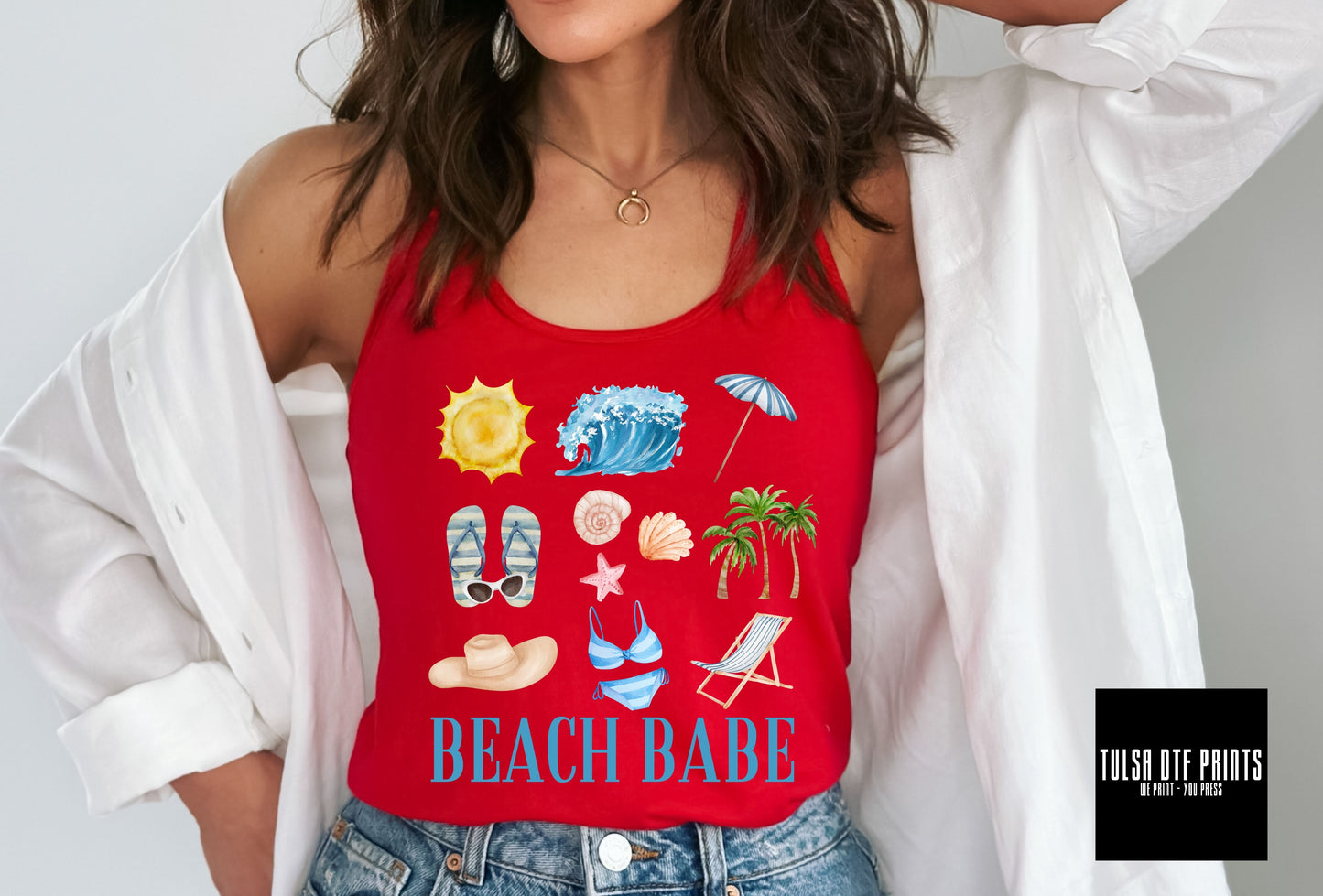 DTF BEACH BABE WATERCOLOR COLLAGE TRANSFER