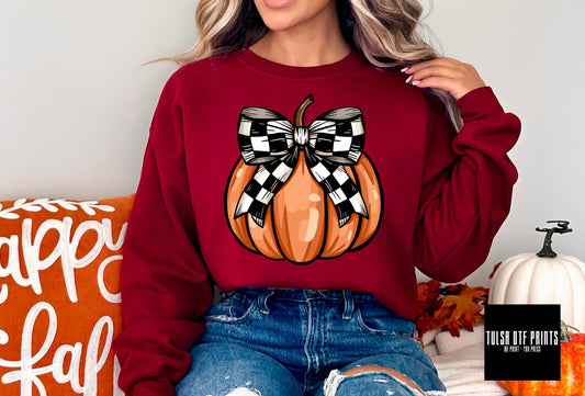 DTF PUMPKIN W/ CHECKERED BOW COQUETTE TRANSFER